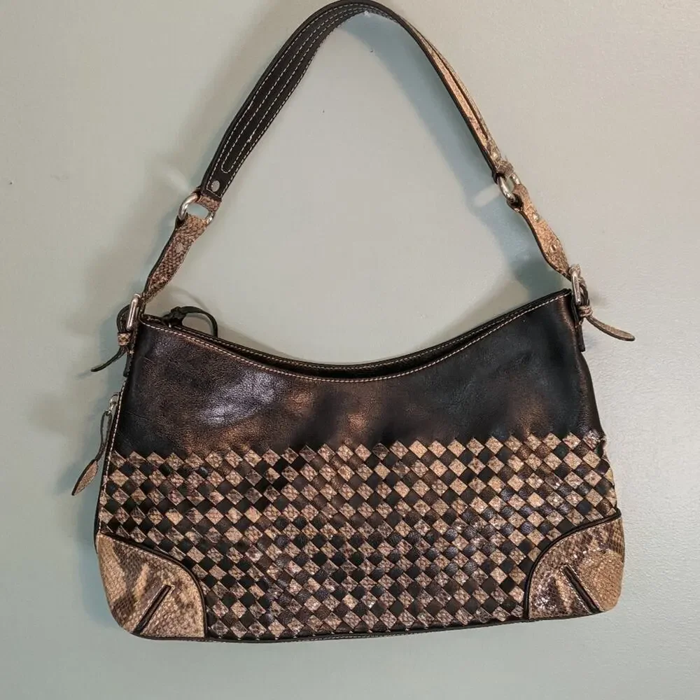 Vintage 90's Y2K Sharif Studio Hobo Bag Woven Snake and Leather